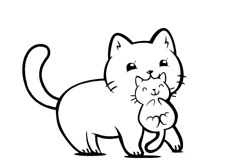 Мама-кошка тащит своего ребёнка
